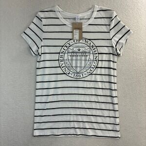 University Washington T Shirt Women M White Striped Collegiate Casual Summer NWT